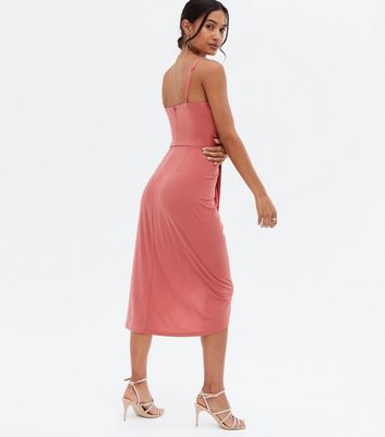 VILA Mid Pink Midi Wrap Dress | New Look